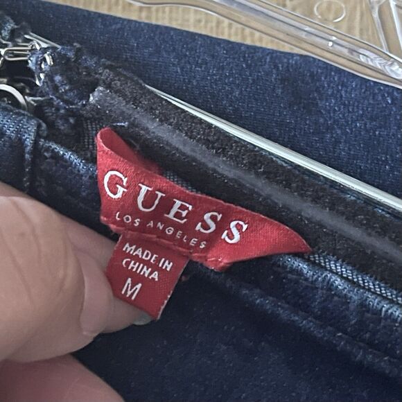 Guess Bodycon Jean Dress Size M Denim Cute Off The Shoulders Silver Button - Picture 10 of 12